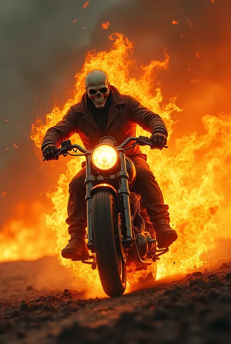 motorcycle and skull 
rider burning on fire 16:9