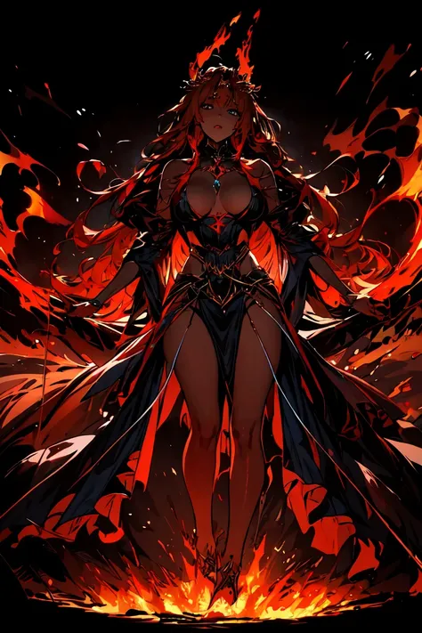 una mujer con ropa sexy lanzando un hechizo de fuego Color verder destruyendo una ciudad , green fire rune, green fireball, Green fire phoenix flying above,fire sorceress, Goddess of hell, detailed fancy art, fancy art style, BREAKING beautiful ancient fir...