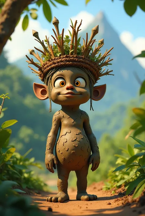 Pixar- inspired cartoon of an Asaro mudman from Eastern Highlands Province in Papua New Guinea 
