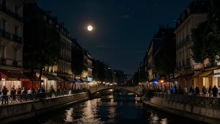 Paris street light midnight fullmoon river