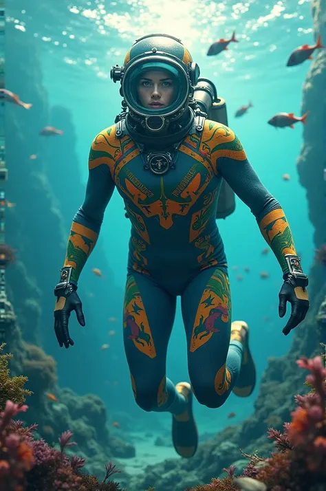 A diver with colors and symbols that symbolize the Crandon Institute