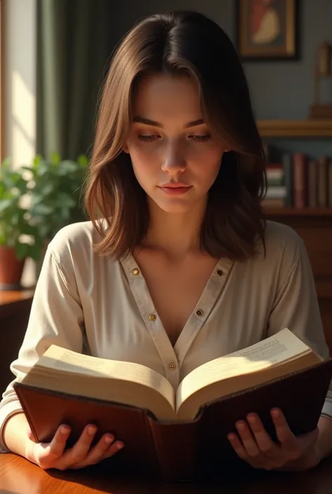 realistic image 32 year old woman reading the Bible image 18k