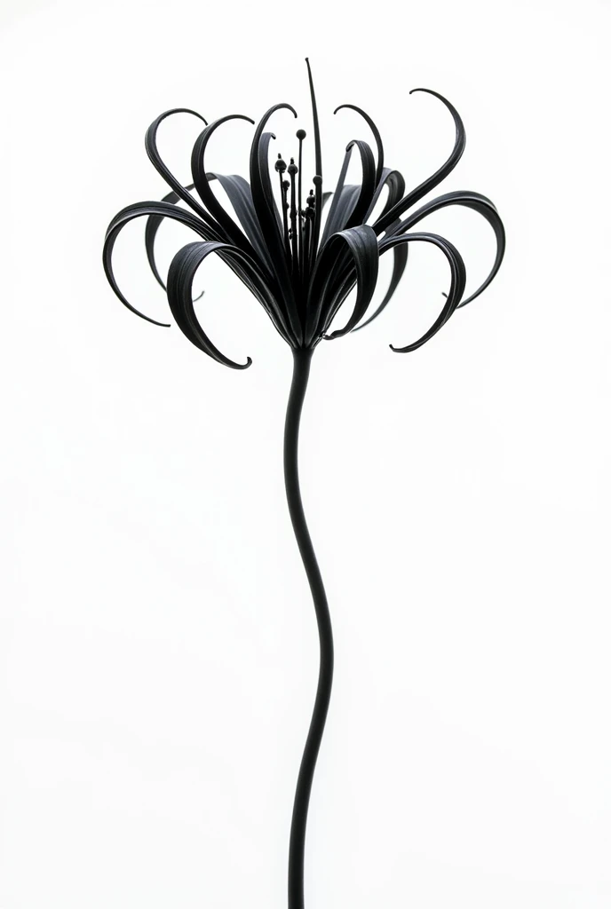 Black spider lily with buds and white background