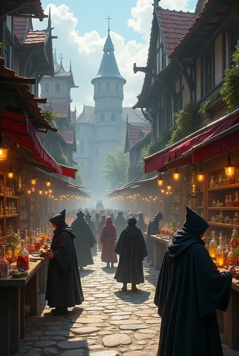 Magic potion trade in medieval town 

