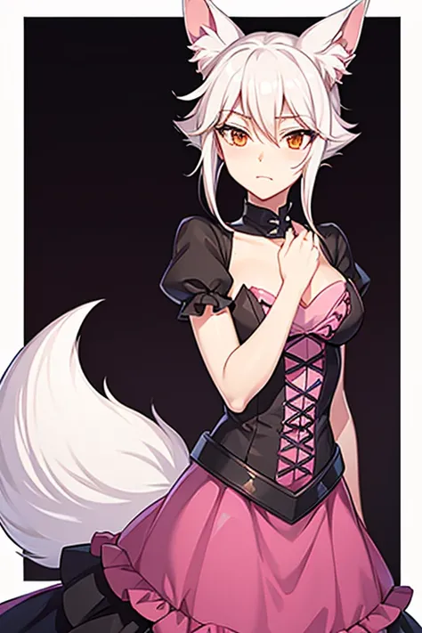 mangle, Fox-tailed zorro waifu, pirate dress , HD, white hair with pink, bust, 