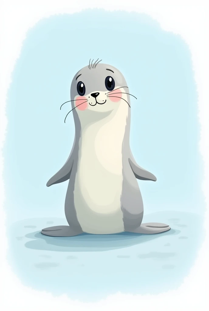 The seal tilted its head in front of the camera，Cute cartoon style，concise，logo,Background Transparent，sky blue，square