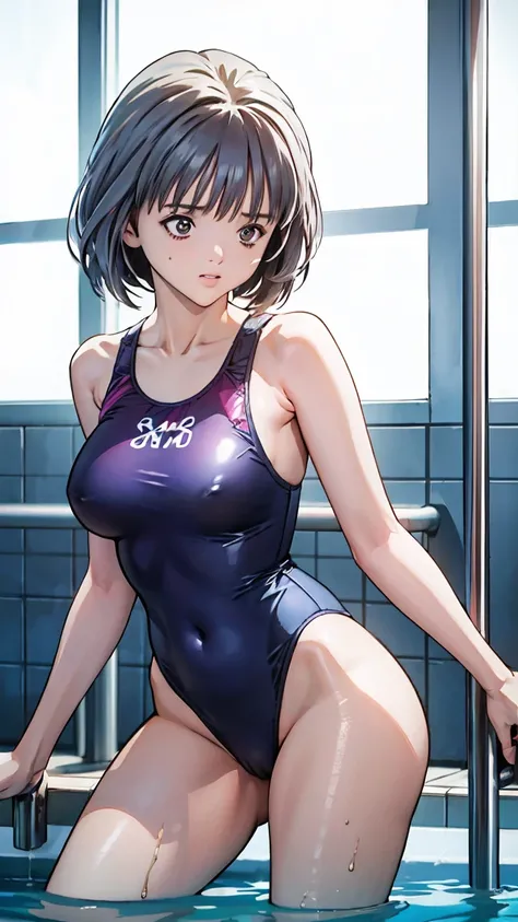 Browsing Caution),(High resolution),(High resolution),(High resolution),(8k),Rei Ayanami、1 person、One piece swimsuit、In the pool、A lot of sperm in the chest、Sex 