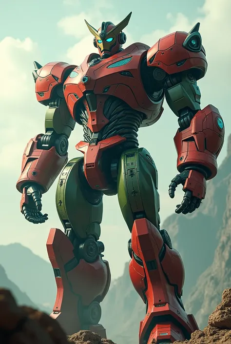 a giant Ultraman robot with red and green armor, highly detailed, cinematic lighting, dramatic posing, mechanical parts, futuristic sci-fi, intricate details, photorealistic, 8k, HDR, beautiful colors, dynamic composition, powerful presence, awe-inspiring ...