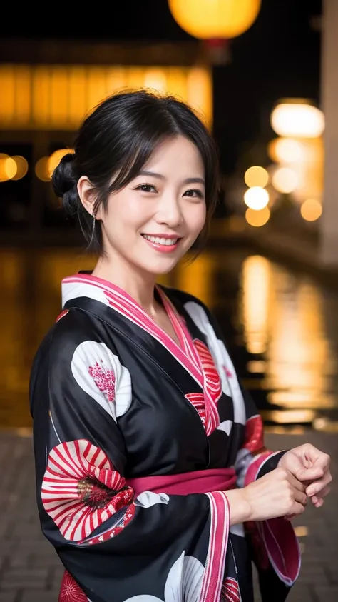 yukata　Fireworks　Smiling Mature Woman　45 talents　Black hair chignon