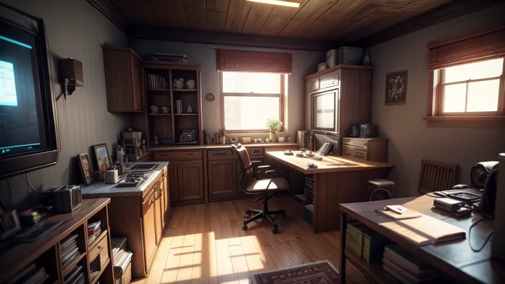 Gaming interior scene，NPC scene，Game style modeling