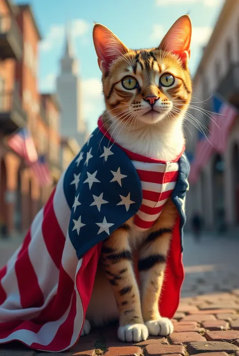 Un chat avec un drapeau Des USA comme vêtements 