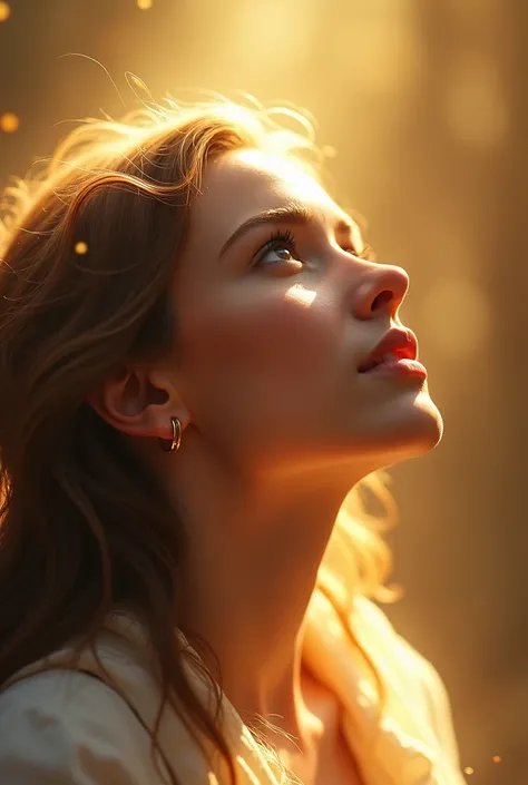 realistic image 32 year old woman praising God 18k