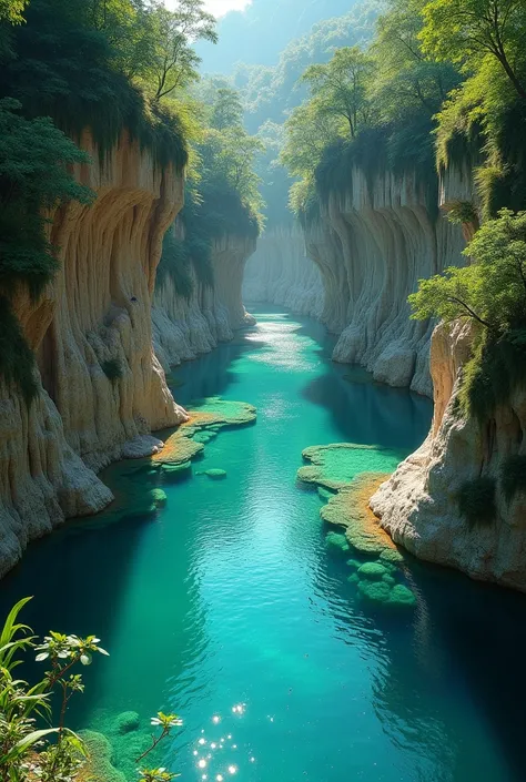 River that hides under the rocks with beautiful pools over the sinkhole, Semuc champey