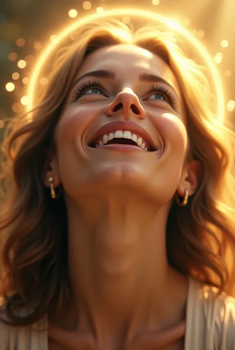 realistic image 32 year old woman praising God 18k