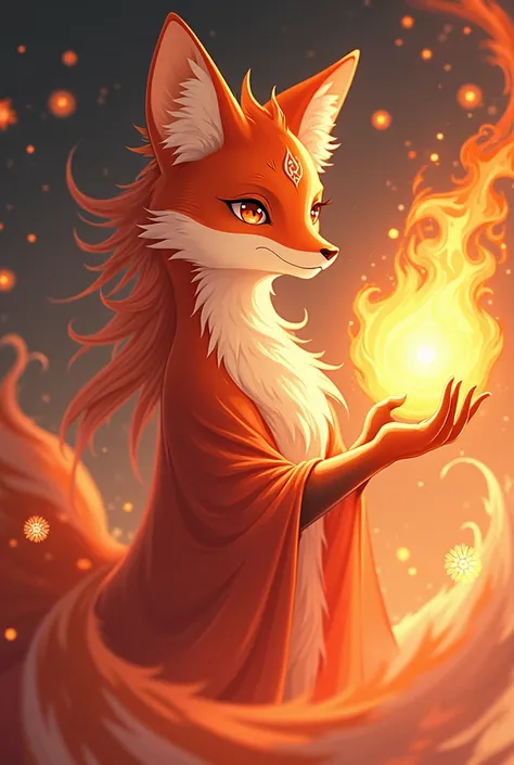 Spiritual fox,anime ,tender, Fire magic , adult 