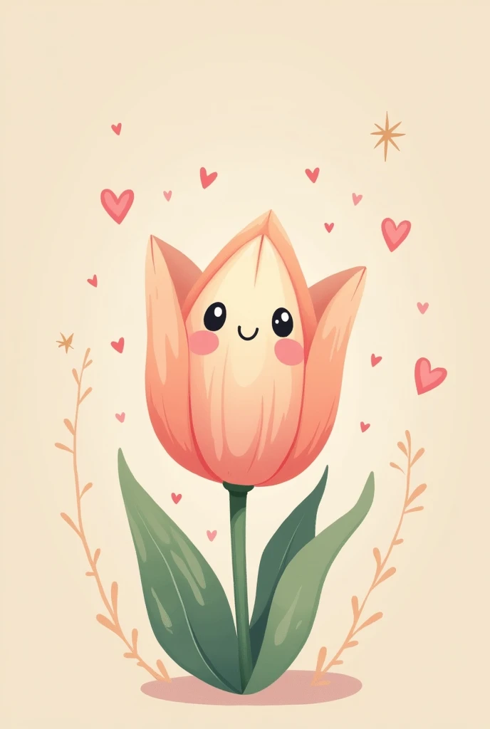 a soft, pastel-colored tulip with a smiling face on it? The tulip could be surrounded by tiny hearts or stars to add a touch of charm. You could also consider a cartoon-style tulip with big, friendly eyes and a small, happy expression. If youre using desig...