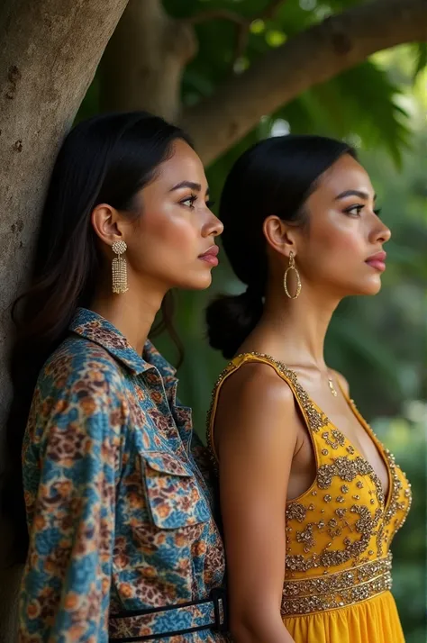 they are two women standing next to each other in front of a tree, 30-year-old woman from cuba, 3 5 year brazilian mother, monserrat gudiol, profile image, alanis guillen, 2995599206, modeling for dulce and gabanna, scandy and arender, cuban women in havan...