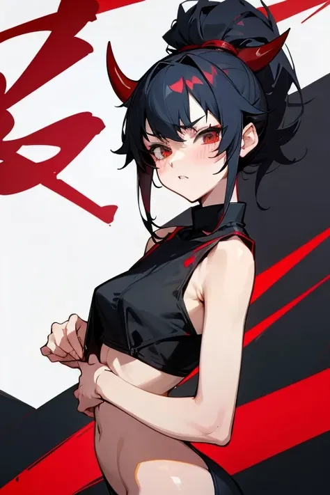 Red and black hair、Anime Tsundere Girl, Sexy Appearance, 18 years of age or older, 
Small devil
