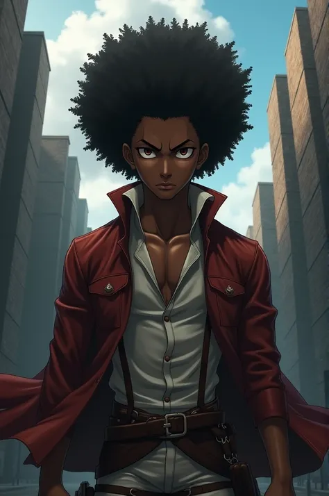 a character from attack on titan, black, afro hair 