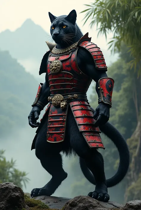 Black panther in samurai armor