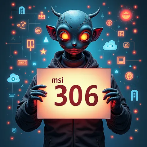 a highly detailed digital illustration of The teacher (the paper house) holding a sign that says "MSII-306" against a background filled with icons representing digital tools such as rs, iot, ai, cloud, wifi, etc, cinematic lighting, 8k, photorealistic, con...