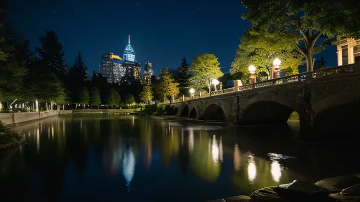 night view、moon、star、beautiful、move、water、light、ephemeral、genuine、photograph