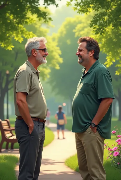 two mens talking at the park