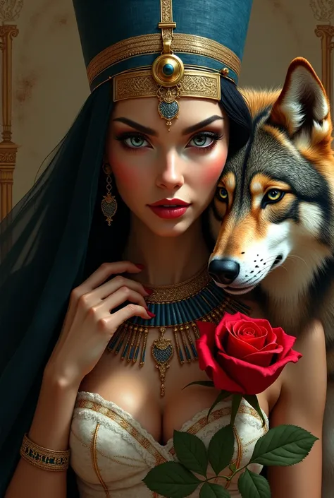 CLEOPATRA ARCHETYPE, nefertiti , WOLF AND RED ROSE 
