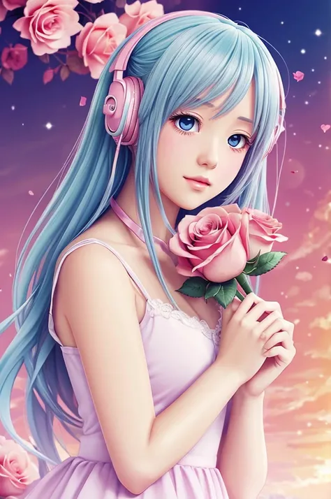 A rose in soft color anime styled artwork for music