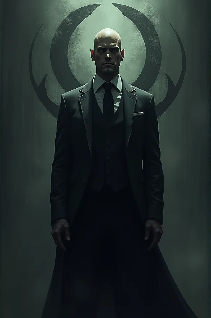 Mysterious dark lawyer who inspires fear with a dark sect-like logo behind him