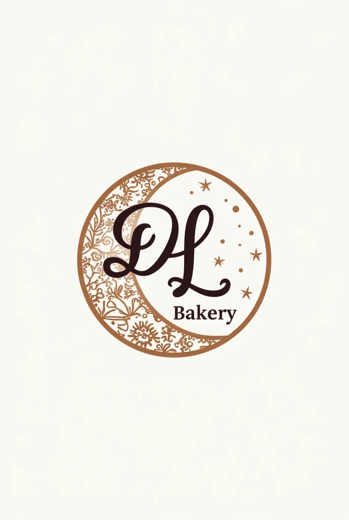 Create a logo with the initials D & L in italics, In the shape of a circle put the name Daiana&#39;s Luna Bakery And in the background "Design a moon shaped cake or moon shaped cake. You can add details like stars and polka dots to make the moon look like ...