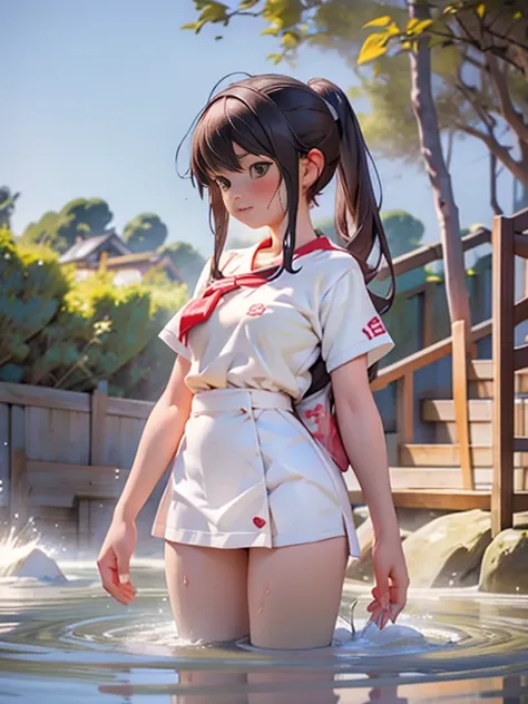 putting her legs in onsen,uniform,school girl,seaside