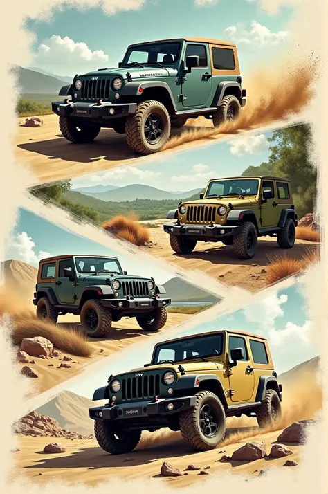 Create a story board with a different perspective angles and compositions for the brand
"MAHINDRA THAR" with concept in 10 to 12 frames use in any medium.