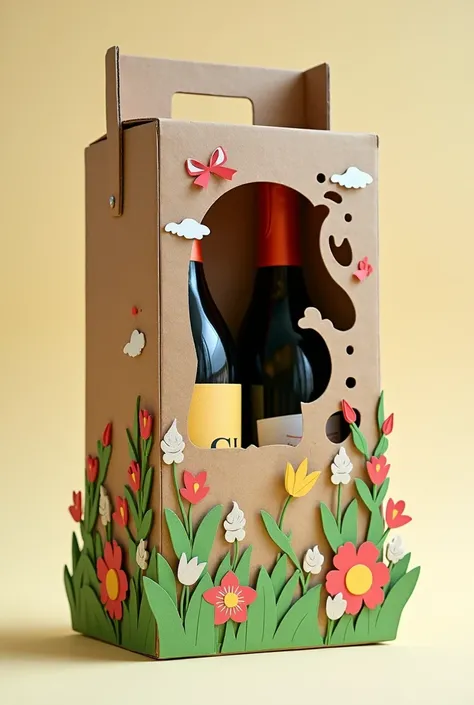 I need you to make a box made of cardboard to store wine and in April have a 3D effect