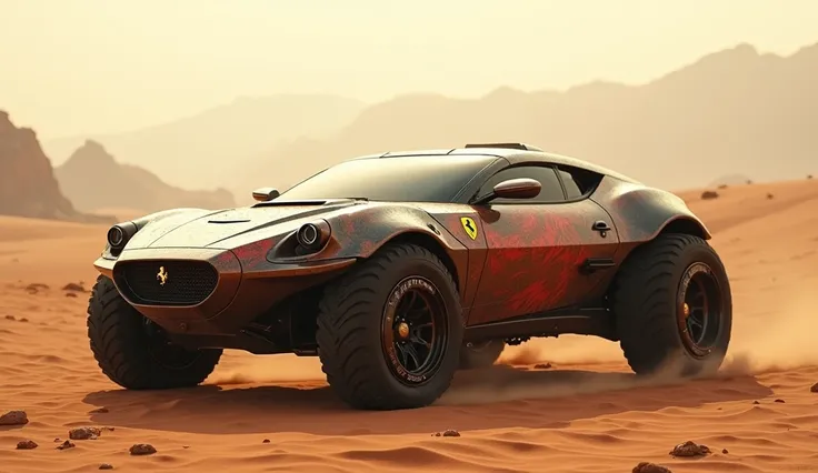 Cyberpunk Ferrari Vintage Armored Wagon、Shallow depth of field、(masterpiece:1.3) (最high quality:1.2) (high quality:1.1)、Cinematic Light, ((Cinema Lighting),(Natural light),(High level of artistry),(artistic),(Indistinguishable quality from the real thing),...