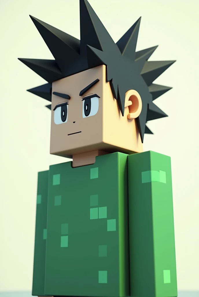 Make a guy in a green shirt, he has to be like Minecraft, but square and he has to have hair like the Jujutsu Kaisen Itador