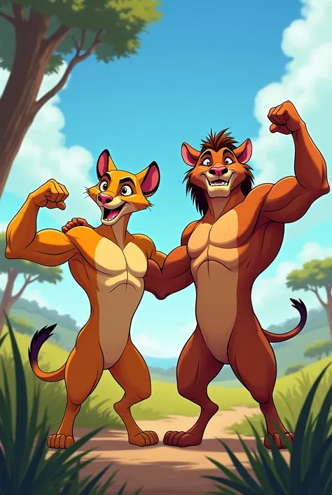 I want a picture of Timon and Pumba doing double biceps
