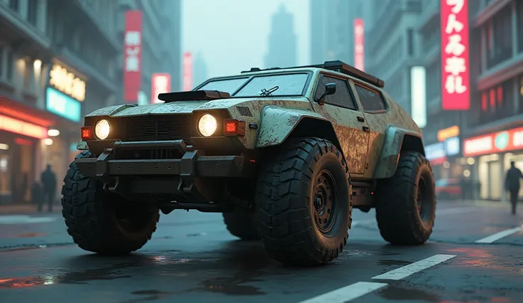 Cyberpunk Rover Vintage Car Armored Wagon、Shallow depth of field、(masterpiece:1.3) (最high quality:1.2) (high quality:1.1)、Cinematic Light, ((Cinema Lighting),(Natural light),(High level of artistry),(artistic),(Indistinguishable quality from the real thing...