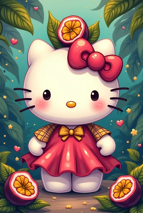 Create an image of Hello Kitty like this but with passion fruit 