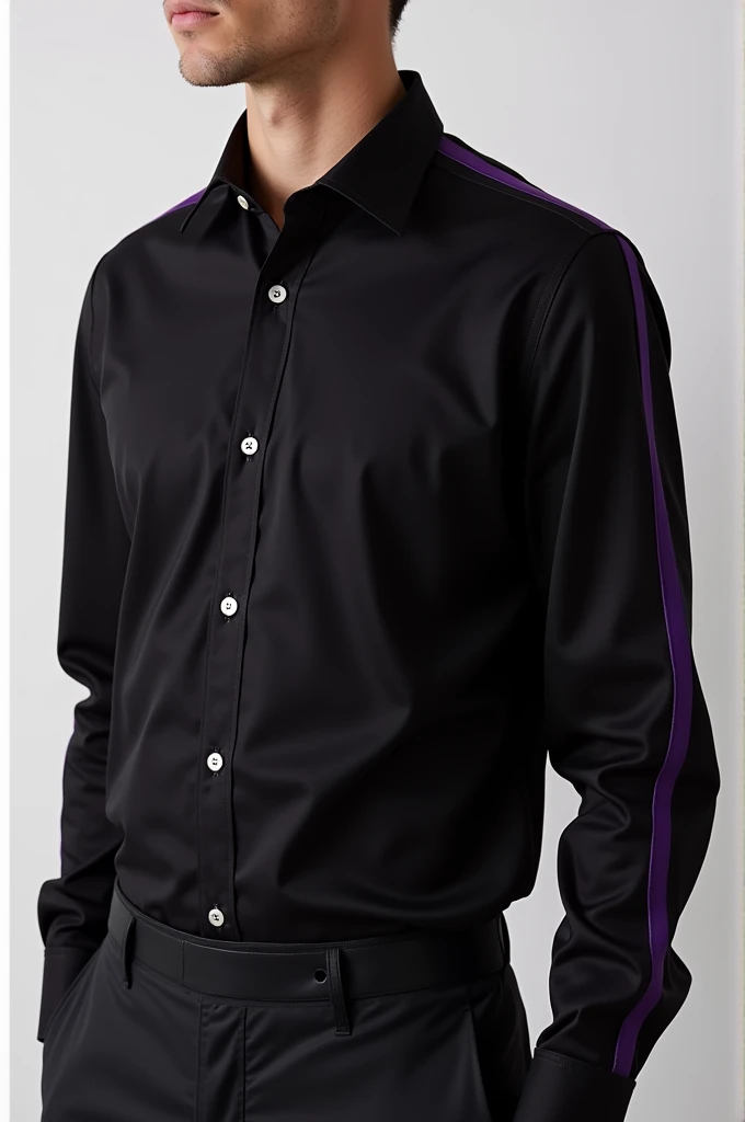 Help me design a black shirt with purple stripes that has a simple and elegant design.