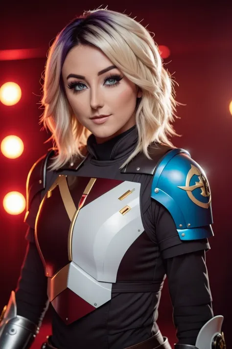 cinematic photo a photograph of a blonde jessica nigri wearing armor at observatory. 35mm photograph, film, bokeh, professional,...