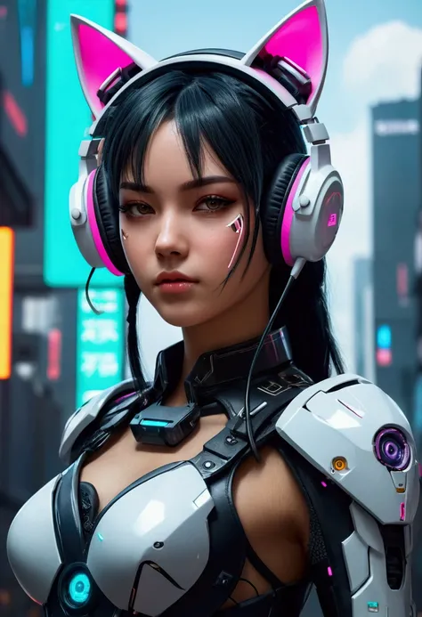 anime girl in futuristic outfit with cat ears and headphones, beautiful cyborg girl, cyberpunk anime digital art, cyberpunk anime girl mech, female cyberpunk anime girl, cyberpunk anime girl, beautiful cyborg girl, Perfect android girl, anime cyberpunk art...