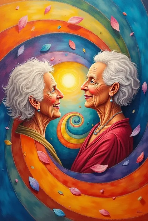 Drawing made of spirals that represents elderly people and transmits peace through colors, joyy fortress