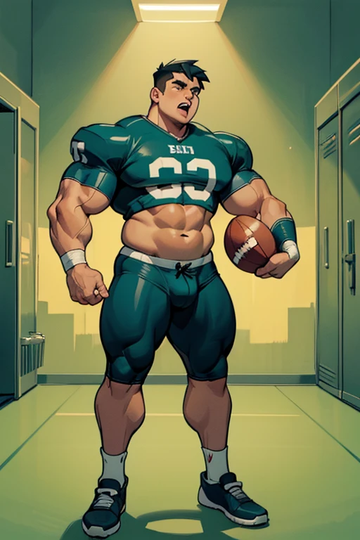 Danny Phantom, ghost, hypnosis, jock, conversion, locker room hallway, shoving a nerd into a locker, hyper muscles, jockstrap, bro, meathead, hypnotized, brainwashed, brainwashing, big dumb jock, football. Danny Fenton is hypnotized by Dash to become anoth...