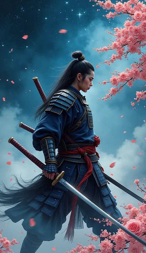 (Highest quality,4K,8k,High resolution,masterpiece:1.2),Very detailed,(Realistic,photoRealistic,photo-Realistic:1.37),Illustration logo of a samurai holding a sword,Starry skies and mist envelop the landscape,Traditional Japanese art style,Impressive color...