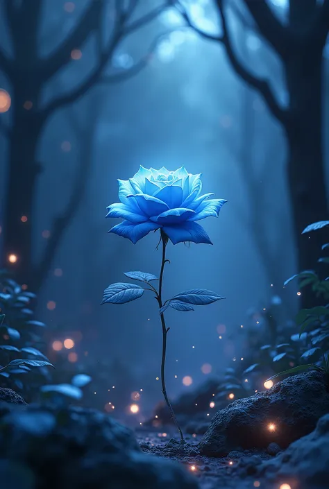 Official Art, unity 8k wallpaper, Super detailed, beautiful, masterpiece, Highest quality, (Realistic:1.2), Luminous Rose Dark Rose Forest High Definition CG Rendering. Rose Lane, A long blue rose floating on the ground, fire Fly, Bright ovule and lava cry...