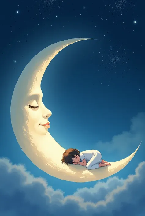 There is a girl who is lying on a moon, dream night, dream illustration, lindo arte digital detallado, noche tranquila. Digital Illustration, lindo arte digital, adorable pintura digital, dream digital painting, dream art, cyril rolando and goro fujita, In...