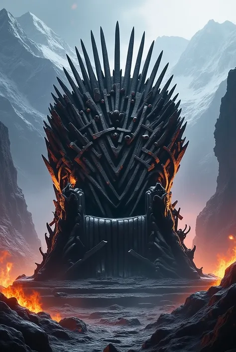 Iron throne of game of thrones background with mountain and fire environment