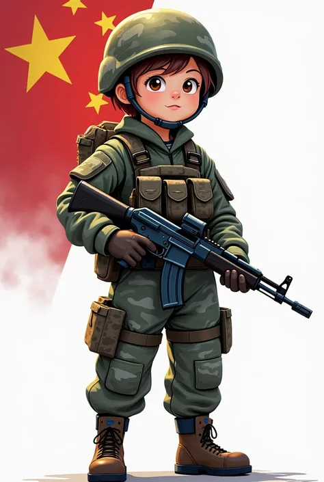 (The background is transparent)(There is a complete one)(On the left is the five-star red flag) (A cartoon character in camouflage military uniform holding an AK47 submachine gun in his right hand)(The theme is"If there is a war,Must return when summoned!"...