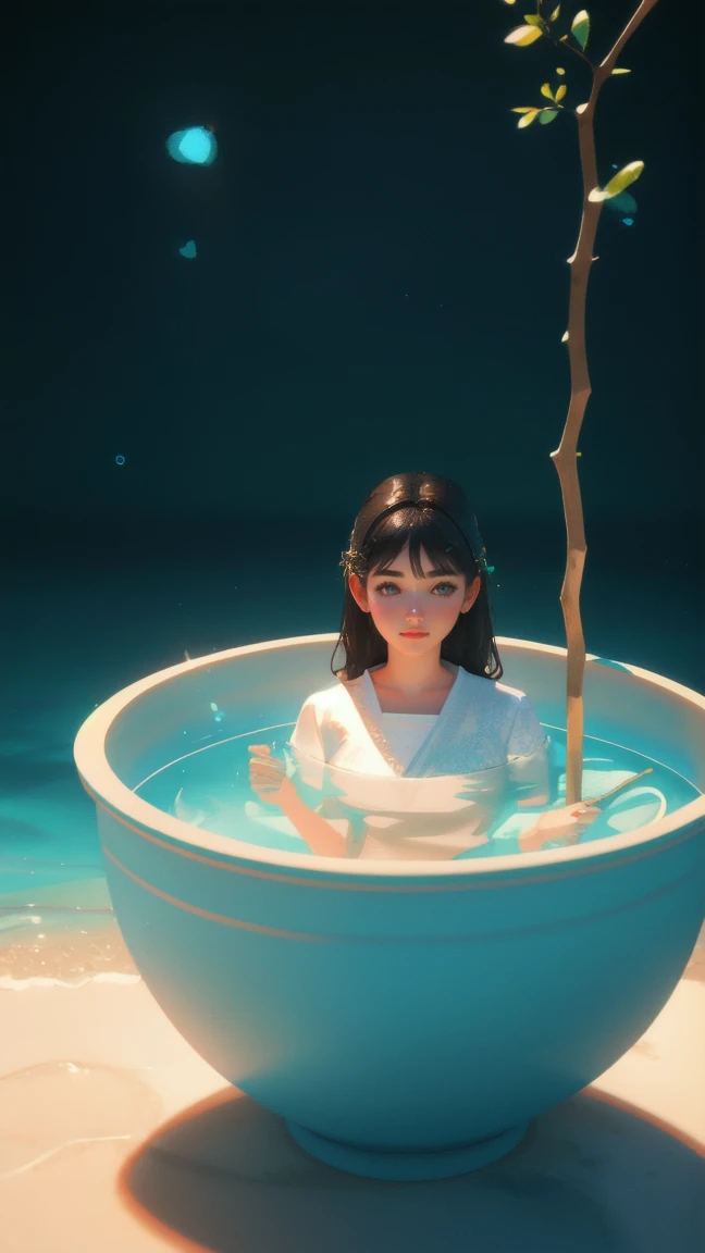 a beautiful girl in a bowl of water with a stick transduction, 3 d illustration, depicted as a 3 d render, stuck, trend on behance 3d art, trend on behance 3 d art, water manipulation photoshop, ultra realistic 3d illustration, pixar 3 d animation style, c...